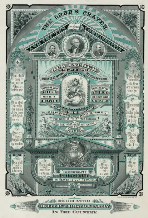 Framed Print : The Lords Prayer and the Ten Commandments Print, c1882