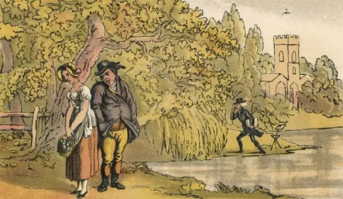 Framed Print : Dr Syntax Intercepts a Suitor: A Print from 1816 Framed Print : Dr Syntax Intercepts a Suitor: A Print from 1816