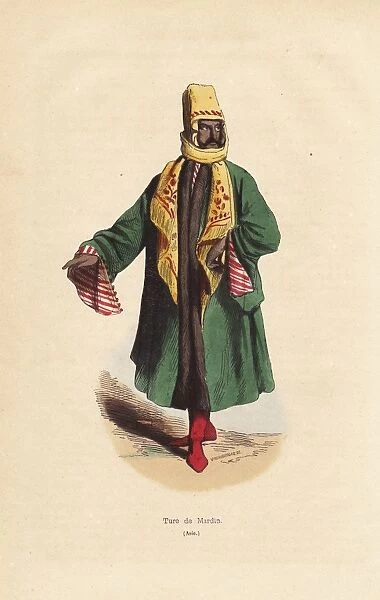 Man from Mardin, Turkey, in embroidered scarf, cape, boots