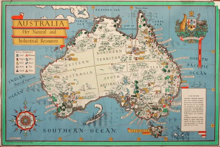 Framed Print : 20th Century Map of Australia Print Framed Print : 20th Century Map of Australia Print