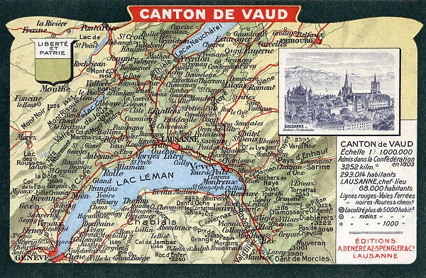 Map of the Canton of Vaud, Switzerland