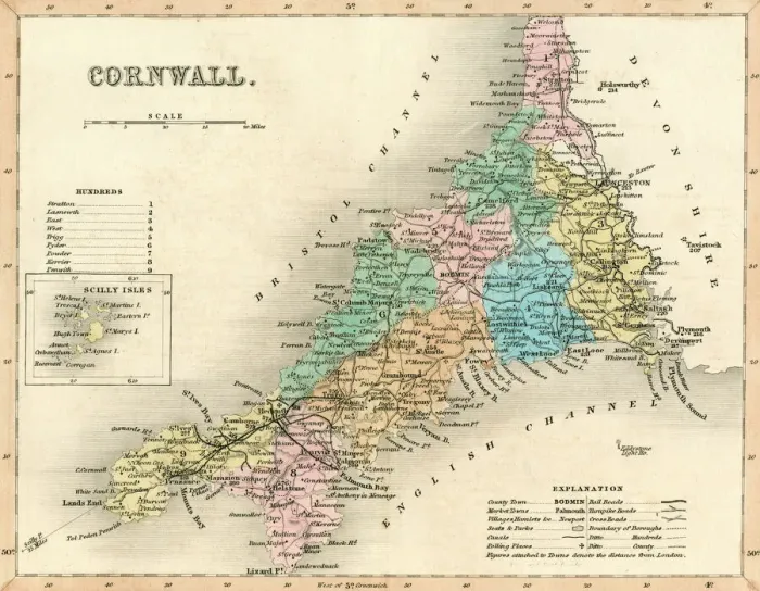 Framed Print : Cornwall Map Print circa 1857 Framed Print : Cornwall Map Print circa 1857
