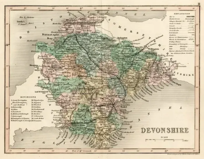 Framed Print : Devon County Map Print 1857 Framed Print : Devon County Map Print 1857