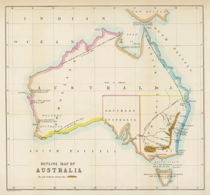 Framed Print : 1850s Australian Gold Rush Map Print Framed Print : 1850s Australian Gold Rush Map Print