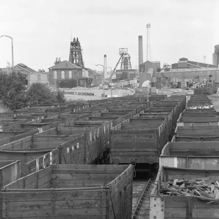 Framed Print : Markham Colliery, Derbyshire: Empty Train Wagons Print Framed Print : Markham Colliery, Derbyshire: Empty Train Wagons Print