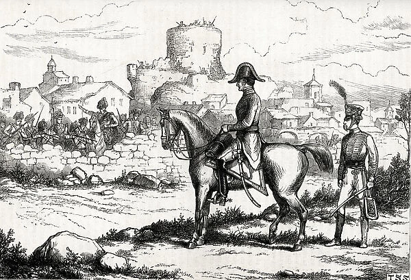 Marshal Soult on a white horse outside the town of Alba de Tormes, near Salamanca, Spain