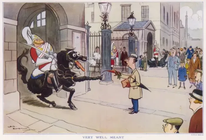 Framed Print : Very Well Meant Print: A tourist offers a carrot to a Whitehall Guard's horse Framed Print : Very Well Meant Print: A tourist offers a carrot to a Whitehall Guard's horse