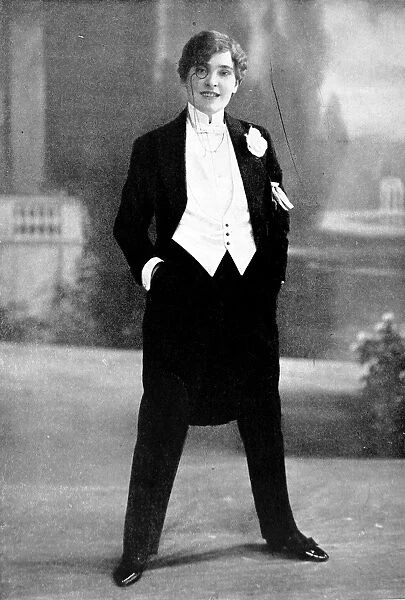 Miss Madge Lessing as a modern dandy, 1910