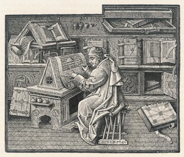 Framed Print : Monk Copyist at Work, Print Framed Print : Monk Copyist at Work, Print