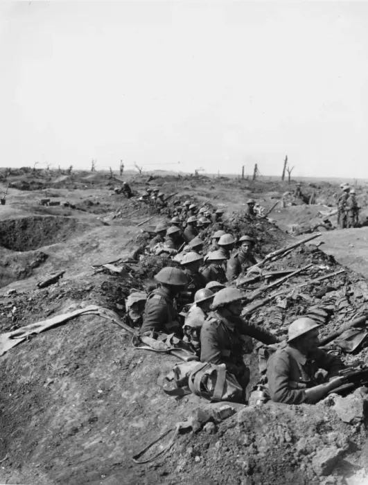 Framed Print : Print of British troops waiting near Ginchy during the Battle of Morval