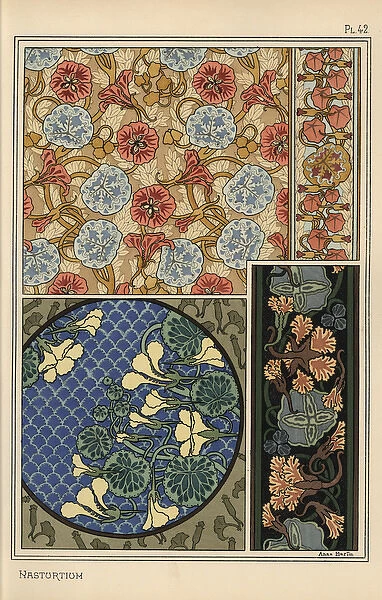 Nasturtium in art nouveau patterns