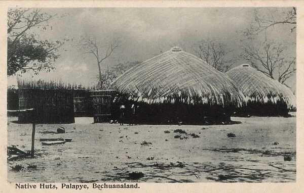 Native huts in Palapye, Bechuanaland, South Africa