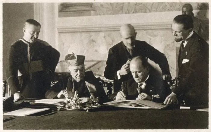 Framed Print : The Pope and Mussolini Sign the Concordat Print (1929) Framed Print : The Pope and Mussolini Sign the Concordat Print (1929)