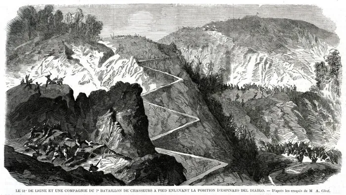 Framed Print : Print of French troops advancing on the Devils Backbone Framed Print : Print of French troops advancing on the Devils Backbone