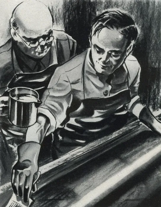 Framed Print : Man inking rollers for a printing press Framed Print : Man inking rollers for a printing press