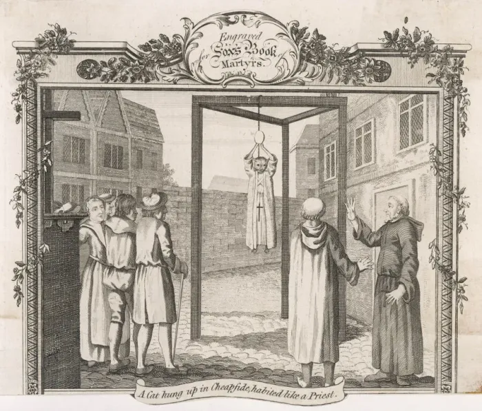 Framed Print : Protestants Hang Cat in Cheapside, London Print (1554) Framed Print : Protestants Hang Cat in Cheapside, London Print (1554)