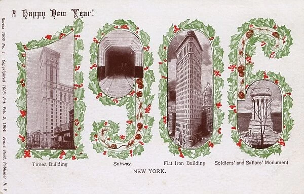 New York City, USA, on a New Year postcard