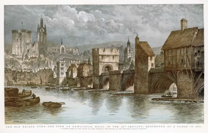 Framed Print : Newcastle Bridge Print - 18th Century Engraving
