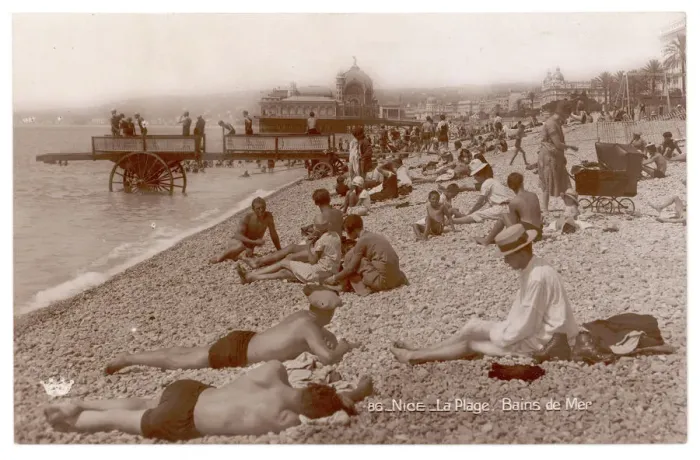 Framed Print : Nice Beach Postcard Print, 1920 Framed Print : Nice Beach Postcard Print, 1920
