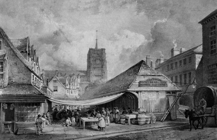 Framed Print : Norwich Old Fish Market Print circa 1800 Framed Print : Norwich Old Fish Market Print circa 1800