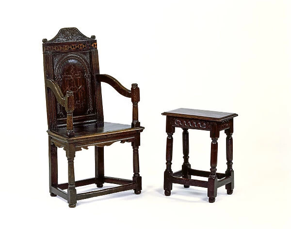 Oak armchair and stool