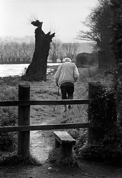 Old man on footpath, Suffolk, England