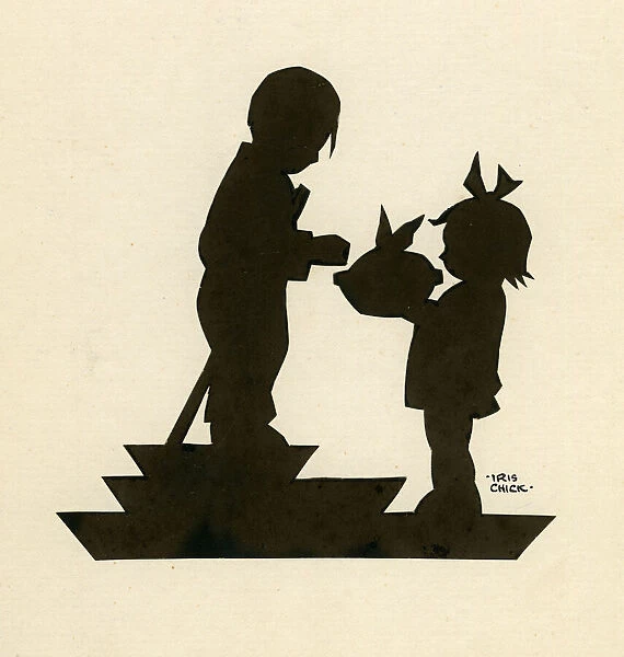 Original Artwork - Girl presenting pie to boy