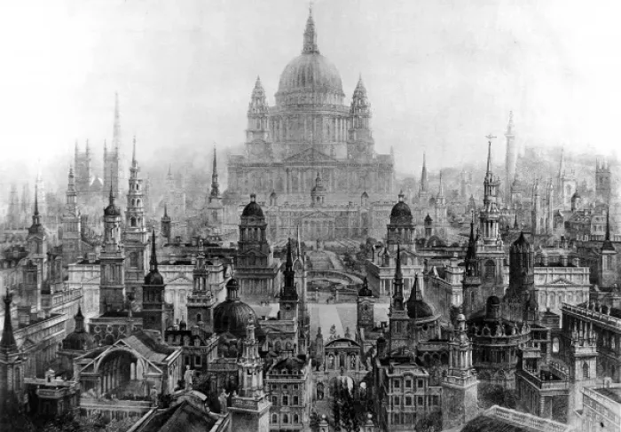 Framed Print : Perspective Conspectus of Sir Christopher Wren's London Print Framed Print : Perspective Conspectus of Sir Christopher Wren's London Print