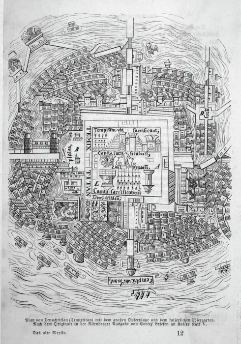 Framed Print : Print of Cortes' Plan of Tenochtitlan Framed Print : Print of Cortes' Plan of Tenochtitlan