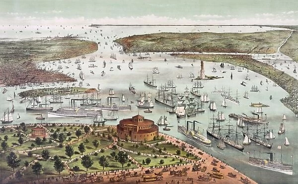 The Port of New York--Birds eye view from the Battery, looki