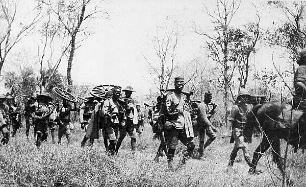 Porters carrying gun parts, East Africa, WW1