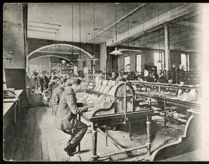 Framed Print : Print of Post Office Sorting Room, 1904 Framed Print : Print of Post Office Sorting Room, 1904