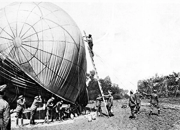 The preparation of a kite-balloon before take-off