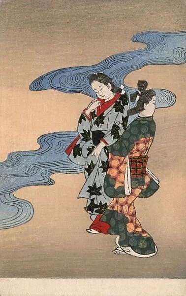 Two pretty Japanese women by a River - Japanese print