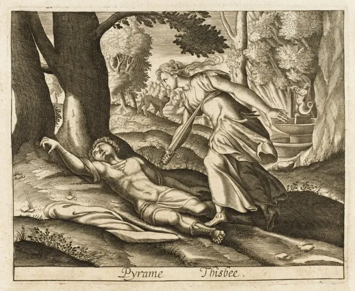 Framed Print : Print of Pyramus and Thisbe, a tragic scene Framed Print : Print of Pyramus and Thisbe, a tragic scene