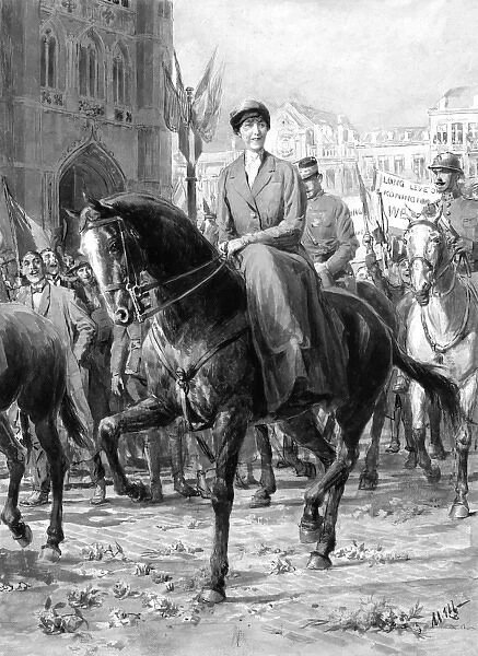 Queen Elisabeth of Belgium on horseback