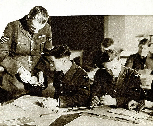 RAF trainee pilots working out courses and speeds, WW2
