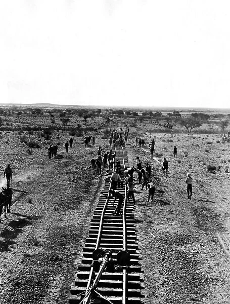 Railway staff laying track in South Africa, WW1