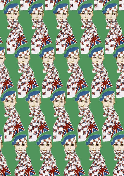 Repeating Pattern - Girl in Union Jack Flag Scarf, green