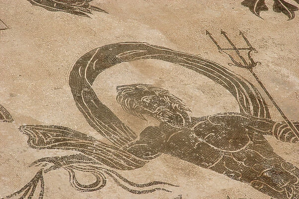 Roman mosaic. Neptune riding a chariot. Ostia Antica. Italy