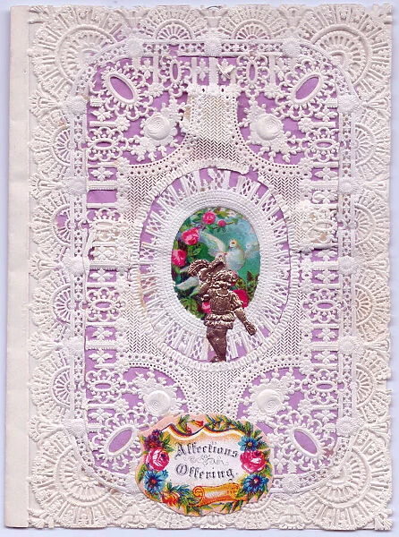 Romantic paper lace card in white and mauve