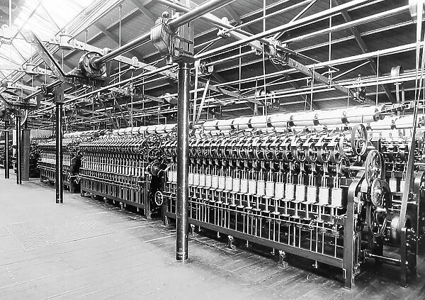 Roving machines in a woollen mill in Bradford