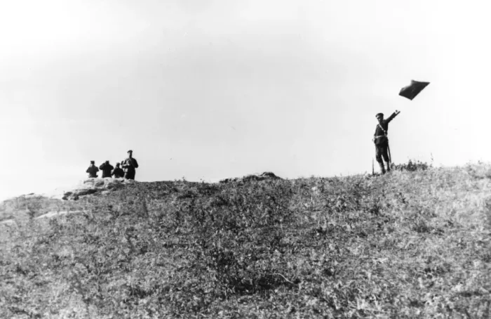 Framed Print : Print of Russian Soldier Using Semaphore Framed Print : Print of Russian Soldier Using Semaphore