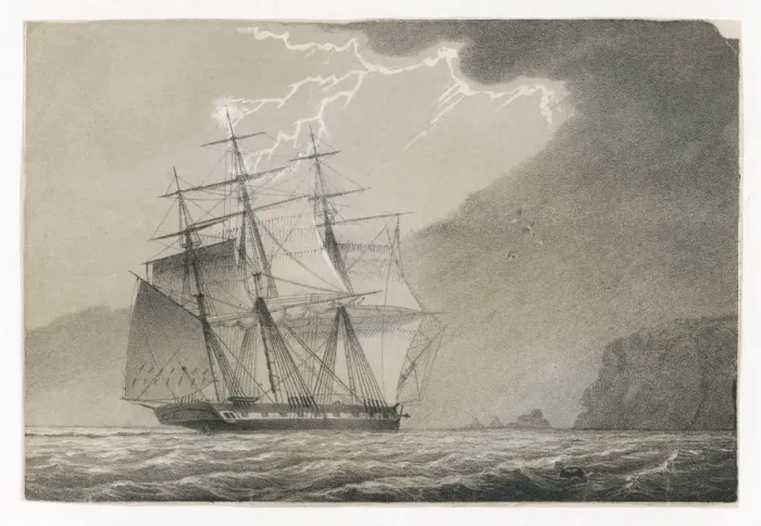 Framed Print : Lightning Strikes a Sailing Warship Print Framed Print : Lightning Strikes a Sailing Warship Print
