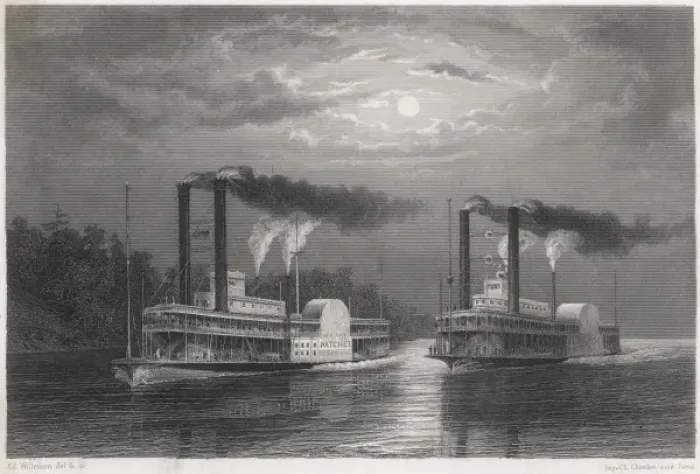 Framed Print : Natchez and Eclipse Print: A Mississippi River Steamboat Rivalry Framed Print : Natchez and Eclipse Print: A Mississippi River Steamboat Rivalry