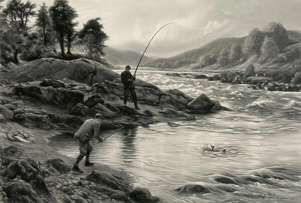 Salmon fishing on the Dee. Date c1902 June 30 For sale as Framed