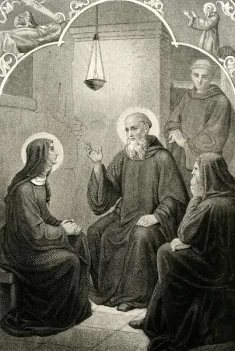 Framed Print : Saint Scholastica & Benedict Print, circa 480 - 543