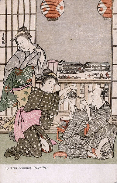 Serving tea on the banks of the Sumida River by Kiyonaga