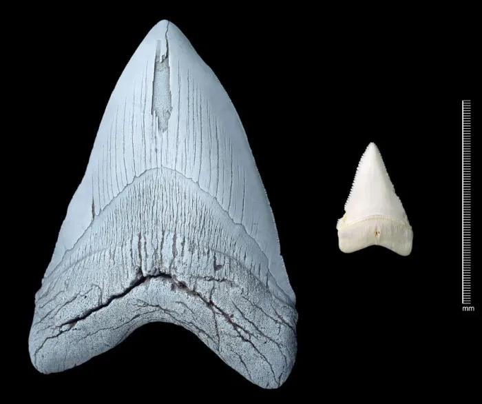 Framed Print : Comparison Print: Megalodon and Great White Shark Teeth