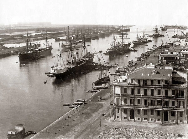 Ships in dock at Suez, Egypt, circa 1880s
